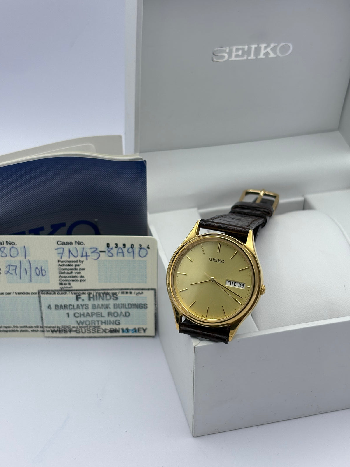 Seiko Quartz gold tone men’s dress watch. New old stock 2006